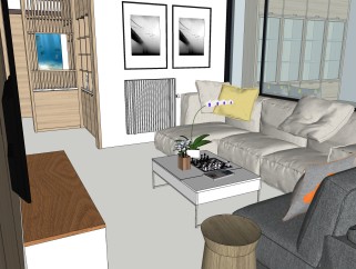 现代客厅卧室免费su模型，客厅skb模型下载