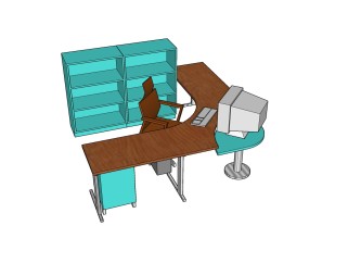  现代中式 办公桌草图大师模型， 办公桌sketchup模型下载