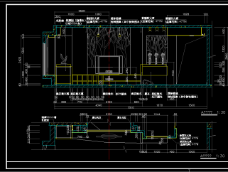 现代电视墙立面图，电视墙CAD设计施工图