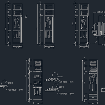 衣柜柜体格局CAD图，衣柜CAD施工图纸下载