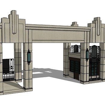 欧式入口大门SU模型下载，入口大门草图大师模型下载
