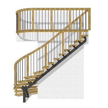 现代实木双跑折梯草图大师模型，实木双跑折梯sketchup模型免费下载