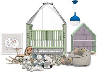 儿童房软装su模型，儿童玩具沙发组合草图大师模型下载
