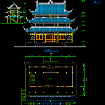 寺庙古建筑CAD施工图，寺庙CAD建筑图纸下载