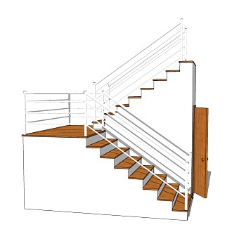 现代双跑平行楼梯草图大师模型，双跑平行楼梯sketchup模型免费下载