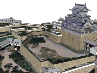 日本古建姫路城草图大师模型下载、古建筑姬路城su模型下载