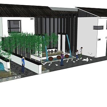 新中式休闲建筑会所模型，sketchup模型免费下载