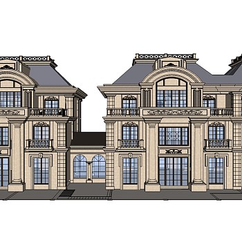 欧式联排别墅su模型，别墅sketchup模型下载