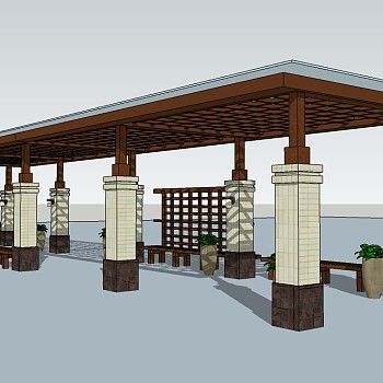 现代景观廊架草图大师模型，景观廊架sketchup模型下载