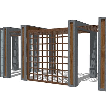 新中式造型廊架草图大师模型，造型廊架sketchup模型下载