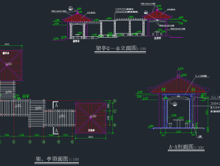 古建筑亭子CAD景观施工图，亭子CAD建筑图纸下载