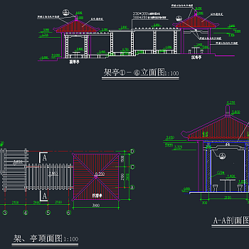 古建筑亭子CAD景观施工图，亭子CAD建筑图纸下载