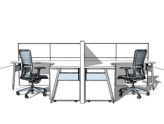 白色风格职工办公桌SU模型，办公桌skp模型下载