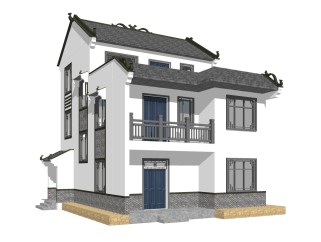 新中式独栋别墅草图大师模型，独栋别墅sketchup模型免费下载