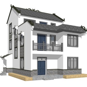 新中式独栋别墅草图大师模型，独栋别墅sketchup模型免费下载