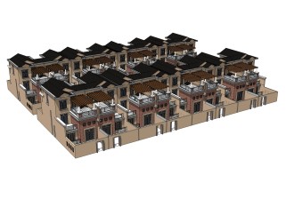 欧式联排别墅sketchup模型，别墅skp模型下载