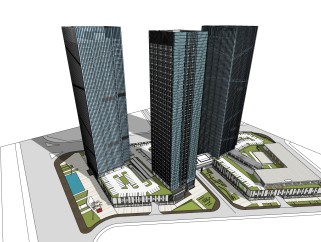 现代办公楼规划草图大师模型，办公楼规划sketchup模型免费下载