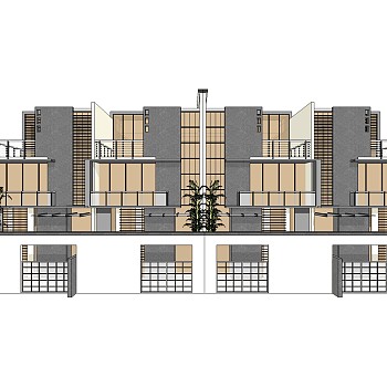 现代联排别墅su模型，别墅草图大师模型下载