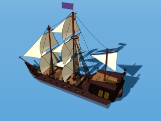 中式帆船草图大师模型，帆船sketchup模型