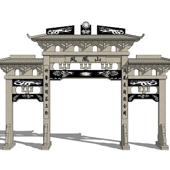 大门式牌楼草图大师模型下载，入口大门sketchup模型分享