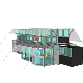 现代集装箱房屋草图大师模型，集装箱住宅su模型下载