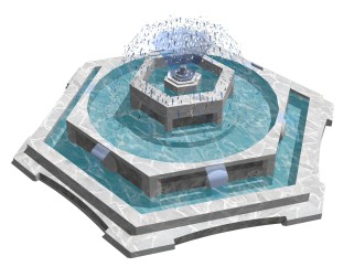 现代喷泉SU模型，喷泉SKP模型下载