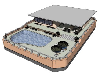 欧式泳池别墅草图大师模型，别墅SU模型下载