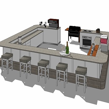 现代吧台免费su模型，吧台skp模型下载