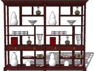 中式博古架家具模型草图模型，博古架sketchup模型下载