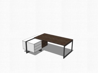 现代实木班台桌草图大师模型，班台桌skp模型下载