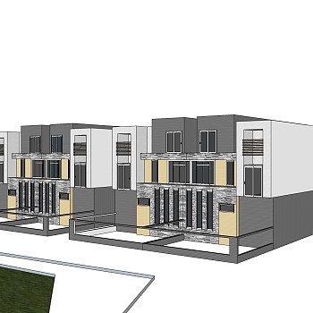 现代简约连排别墅草图大师模型下载，联排别墅sketchup模型