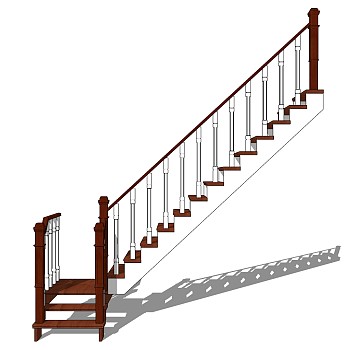 现代实木双跑折梯草图大师模型，实木双跑折梯sketchup模型免费下载