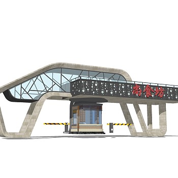 现代美食街门面门头草图大师模型，sketchup模型免费下载