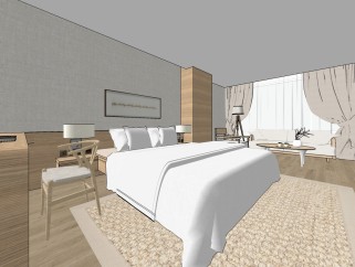 现代港式酒店客房su模型，酒店客房sketchup模型下载