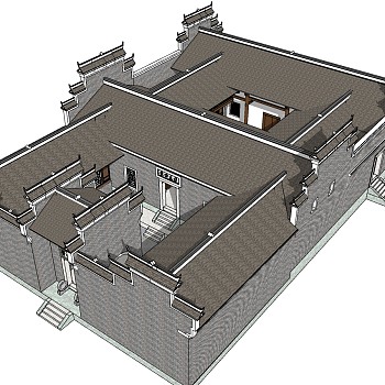徽派中式别墅su模型下载、徽派中式别墅草图大师模型下载