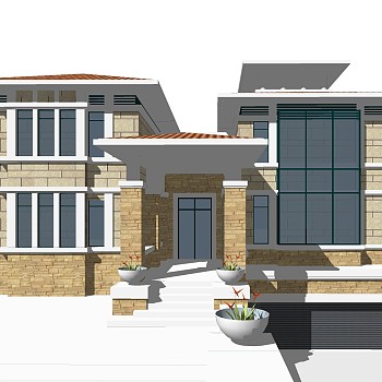 现代别墅外观草图大师模型，别墅外观sketchup模型免费下载