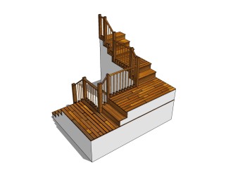 日式实木双跑楼梯SU模型下载，楼梯草图大师模型