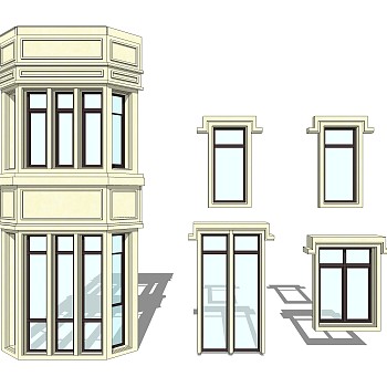现代欧式窗草图大师模型,欧式窗SU模型下载