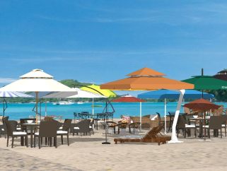 现代沙滩太阳伞户外桌椅组合草图大师模型，桌椅组合sketchup模型下载