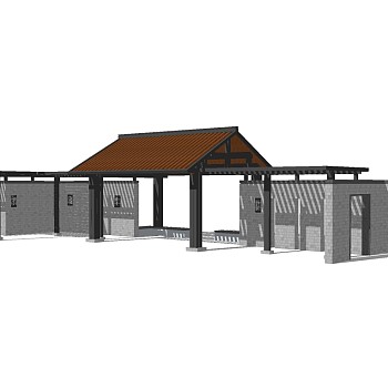 新中式景观廊架草图大师模型，景观廊架sketchup模型下载