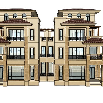 欧式连排别墅外观草图大师模型，SU模型免费下载