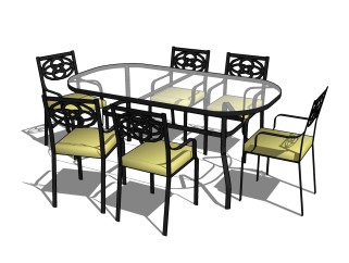 新中式桌椅组合草图大师模型，桌椅组合su模型下载