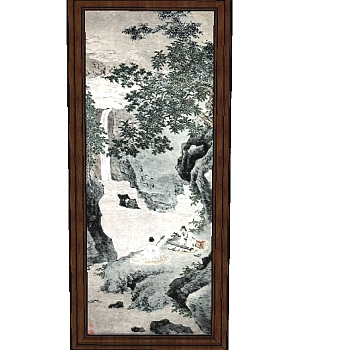 中式山水装饰画草图大师模型，装饰画sketchup模型下载