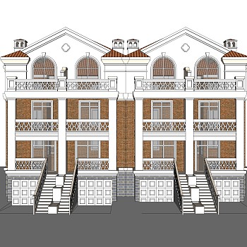 欧式连排别墅su模型方案下载，sketchup别墅草图大师模型