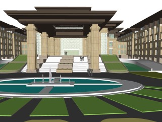 欧式新古典酒店建筑外观草图大师模型，新古典酒店建筑外观sketchup模型免费下载