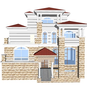 欧式别墅外观草图大师模型，别墅外观sketchup模型免费下载