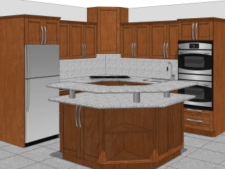 美式实木橱柜sketchup模型，厨房柜草图大师模型下载
