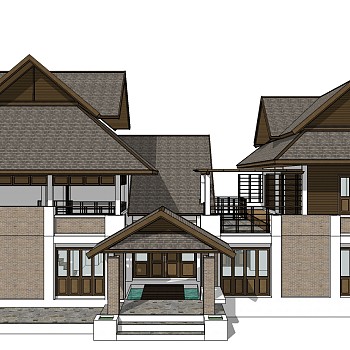 东南亚风格别墅su模型下载、东南亚风格别墅草图大师模型下载