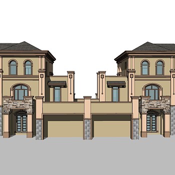 欧式连排别墅草图大师模型，连排别墅sketchup模型免费下载
