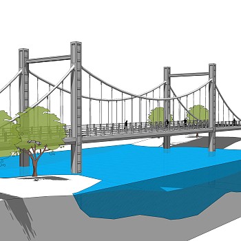 悬索桥设计草图大师模型下载，sketchup悬索桥su模型分享